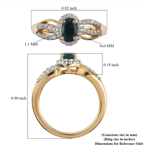 NWT Teal Grandidierite & Zircon Gold Ring Size 9 - Picture 12 of 14